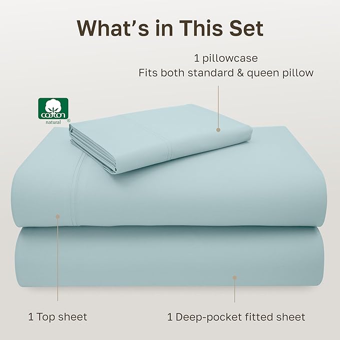 California Design Den Luxury Twin Sheet Set - 100% Cotton, 600 Thread Count Deep Pocket Twin Sheets, Soft Hotel-Quality Bedding with Sateen Weave - Seafoam