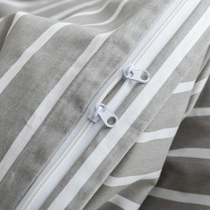 JELLYMONI Twin Duvet Cover Set, Cotton Duvet Cover 2 Pieces with Zipper Closure, 1 Duvet Cover and 1 Pillowcase(Gray with White Striped)