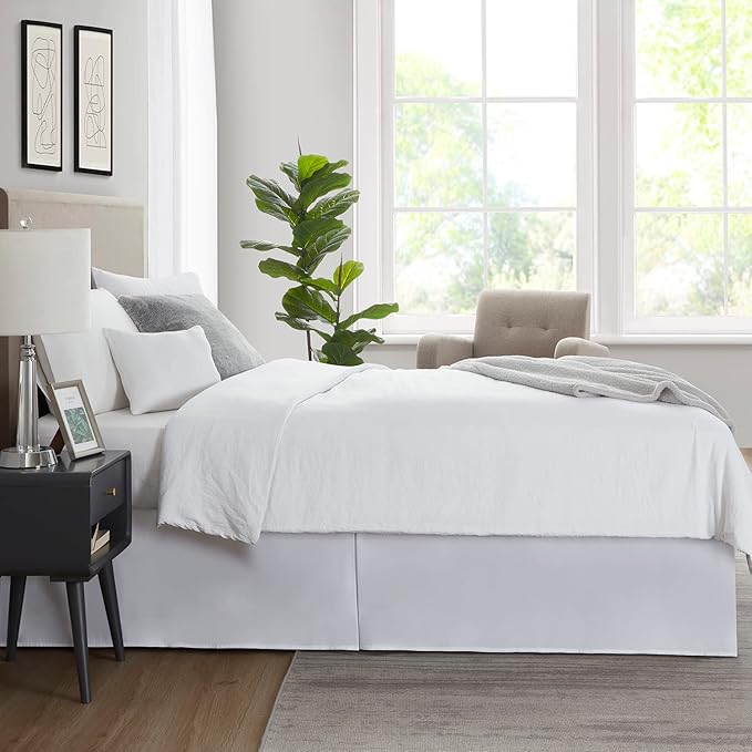 Nestl White Bed Skirt King Size - King Bed Skirt 14 Inch Drop - Brushed Microfiber Bed Skirts - Hotel Quality Pleated Bed Skirt - Shrinkage & Fade Resistant