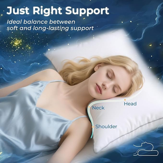 Sasttie Standard Pillows Set of 2, Full Size Bed Pillows for Side, Back, and Stomach Sleepers - Oeko-Tex Certified Supportive Down Alternative Plump Filling - Hotel Quality and Machine Washable