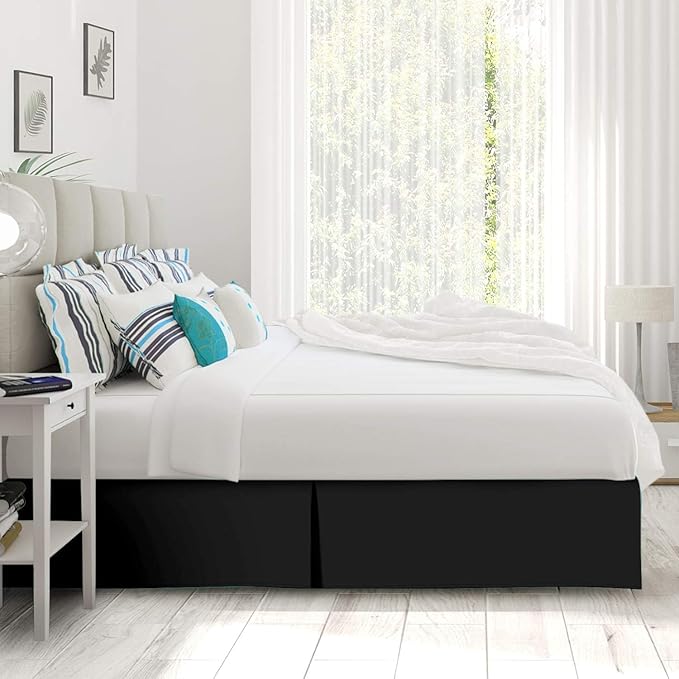 Pleated Bed Skirt 10 Inch Drop Twin Size – Wrinkle-Free Microfiber – Dust Ruffle with Split Corners Black
