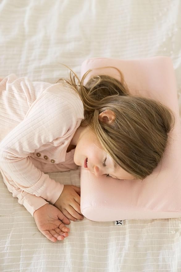 Tiny Twinkle Toddler Pillow with Fitted Pillowcase | Ergonomic Shape with Resilient, Cloud-Like Memory Foam for Comfortable Sleeping | Kids Travel Pillows (Pink)