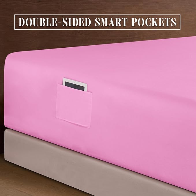 Elegant Comfort Luxurious 1500 Premium Hotel Quality Microfiber 4-Piece Sheet Set, 18-24 Inches Deep - Extra Deep Pocket Sheets - Ultra Soft 4PC Deep Pocket Sheets, California King, Light Pink
