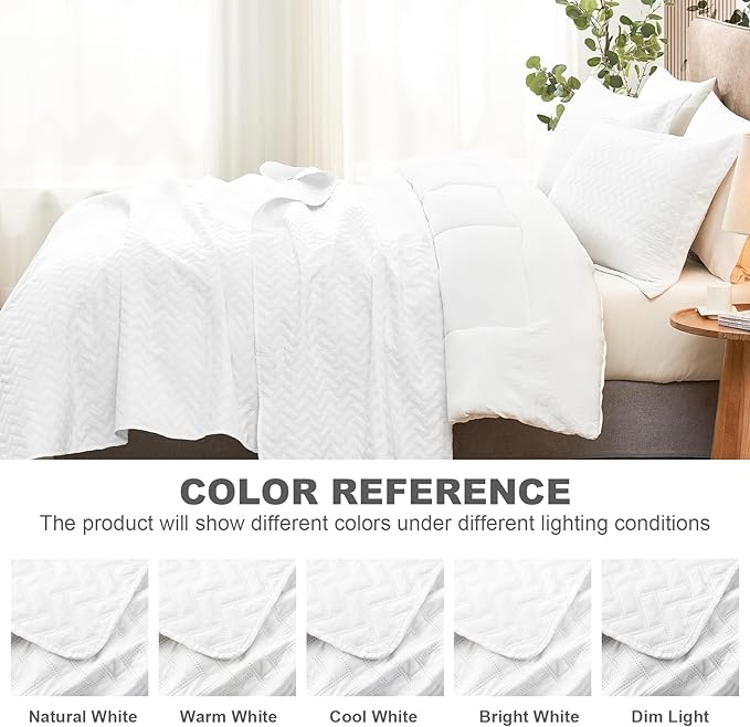 Hansleep White Quilt King Size - Chevron Pattern Ultrasonic All Season Bedspread King, Soft Lightweight Coverlet Bedding Set, 3 Piece (1 Quilt, 2 Pillow Shams)
