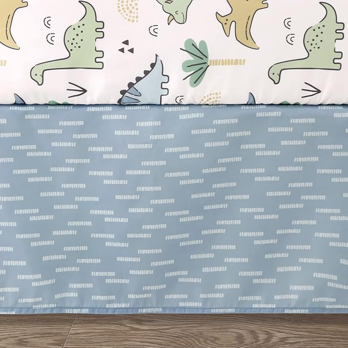 The Peanutshell 5 Piece Baby Crib Bedding Set for Boys - Newborn, Infant & Toddler Nursery Bed Set Decor with Fitted Crib Sheets, Blanket, Dust Ruffle Comforter - Blue Dino
