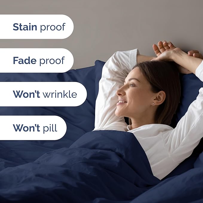 Navy Blue Duvet Cover Full Size - Extra Soft Full Size Duvet Cover - Lightweight, Comfy & Breathable - Easy Care & Fade Free with Zipper Closures and Ties - 80" x 90" Inches - Comforter Not Included