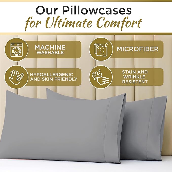 Twin XL 100% Microfiber Double Brushed Sheet Set - Extra-Soft & Wrinkle-Free - 15" Deep Pockets, 39" x 80" - Ideal for Dorms, Hospitals & Split King Beds - 3 PC Set (Twin XL, Medium Gray)