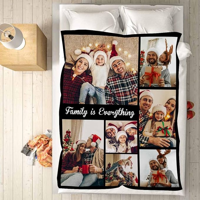 Blankets with Pictures Customized, 7 Photos Personalized Blanket Custom Blanket for Kid Adult Friends Mother Father Personalized Gift, 8 Sizes