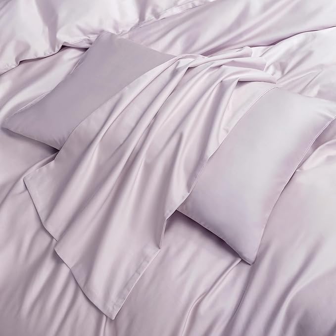 MooMee Duvet Cover Set 100% Extra Long Staple Cotton 600 Thread Count Silky Sateen Smooth Luxury Soft Breathable Durable Hotel Quality Bedding, 3 Pieces (Pastel Purple, King 104"x90")