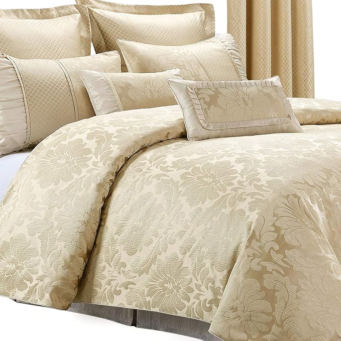 Luxury Egyptian Bed N Bag 8PC Sara Beige Duvet Cover Set Plus Down Alternative Insert, King/California King