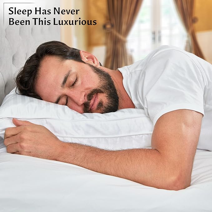Down and Feathers Pillows King Size - 2 Pack, Premium Soft Pillow Authentic Canadian White Goose Down, 100% Cotton Cover for Comfort Luxury Experience - Includes Pillow Case