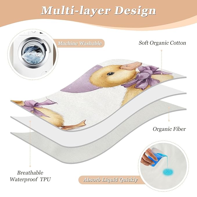 Waterproof Bed Pad Reusable Changing Pad Toddler Mattress Protector Large Pee Pad Baby Diaper Pad Soft Washable Liner Purple Balloons Ducks Bows
