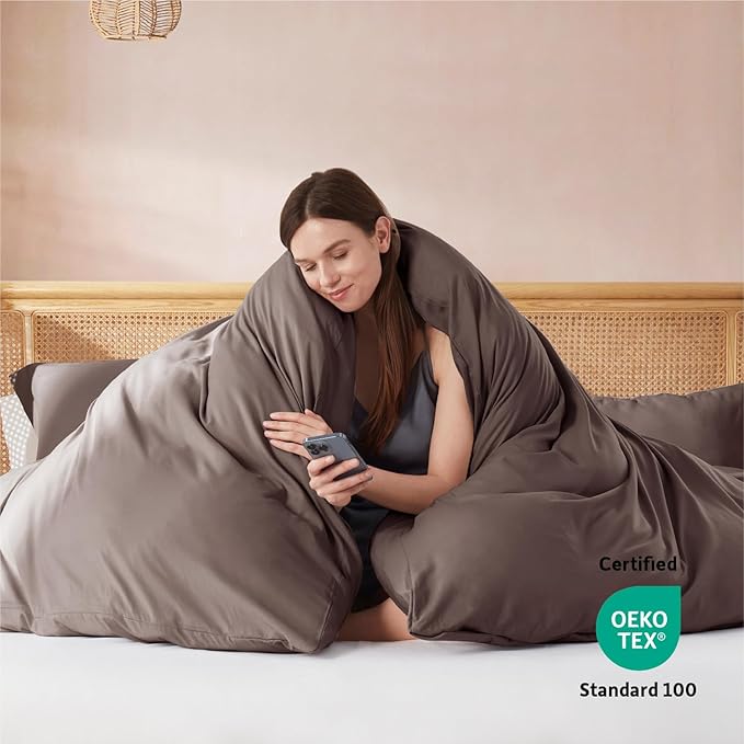 Nestl Twin Duvet Cover Set with Comforter Insert - Chocolate Brown 3 Piece 68x90 Duvet Cover & 1 Pillow Sham with White Quilted Down Alternative Comforter, Ultra Soft, All Season