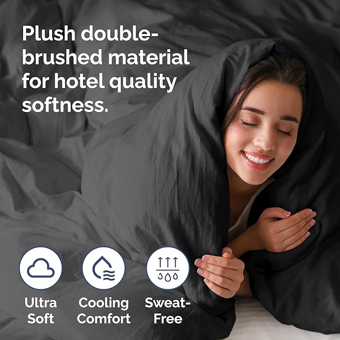 Black Duvet Cover Twin/Twin XL Size - Extra Soft Twin/Twin XL Size Duvet Cover - Lightweight & Breathable - Easy Care & Fade Free w/ Zipper Closures & Ties - 68" x 90" Inches - Comforter Not Included