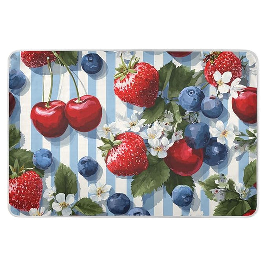 Waterproof Bed Pad Reusable Changing Pad Toddler Mattress Protector Large Pee Pad Baby Diaper Pad Soft Washable Liner Blue Stripe Strawberries Cherries Blueberries
