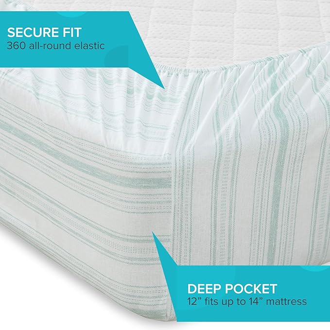 Comfort Spaces 100% Cotton Sheet Set Breathable, Lightweight, Soft with 12" Elastic Pocket Fits up to 14" Mattress, All Season Cozy Bedding, Matching Pillow Case, Twin XL Good Vibes 3 Piece