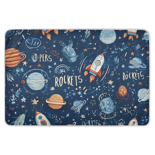 Waterproof Bed Pad Reusable Changing Pad Toddler Mattress Protector Large Pee Pad Baby Diaper Pad Soft Washable Liner Dark Blue Space Rockets Planets Stars
