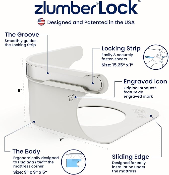 The Original USA Patented ZlumberLock – Secure Sheet Holder with Heavy-Duty Mattress Straps – No More Loose Bedding, Universal Fit, Easy One-Time Installation