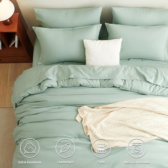 CozyLux California King Comforter Set Sage Green, 7 Pieces Cal King Bed in a Bag Bedding Comforter Set with Sheets, 7PC Bed Set with Comforter, Fitted Sheets, Flat Sheets, Pillow Shams and Pillowcases