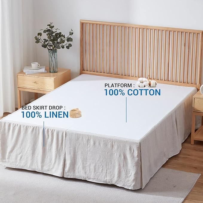 Simple&Opulence Belgian Linen Bed Skirt with Classic 22 inch Tailored Drop Dust Ruffle, Easy Fit Breathable Premium Natural Flax - Basic Linen, King