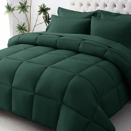 JOLLYVOGUE Twin XL Comforter Set, Ultra-Soft Bed in a Bag Twin XL Size 5 Pieces, Oeko-TEX Certified Bedding Set with Down Alternative Comforter, Sheets, Pillowcases & Shams, Emerald Green