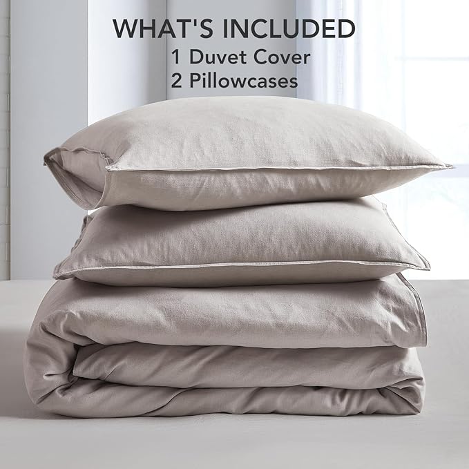 DAPU Linen Duvet Cover Set - French Linen Cotton Blend Natural Flax Soft Breathable Bedding 3 Pcs Set - 1 Duvet Cover 2 Pillowcases (Gray, Queen/Full)