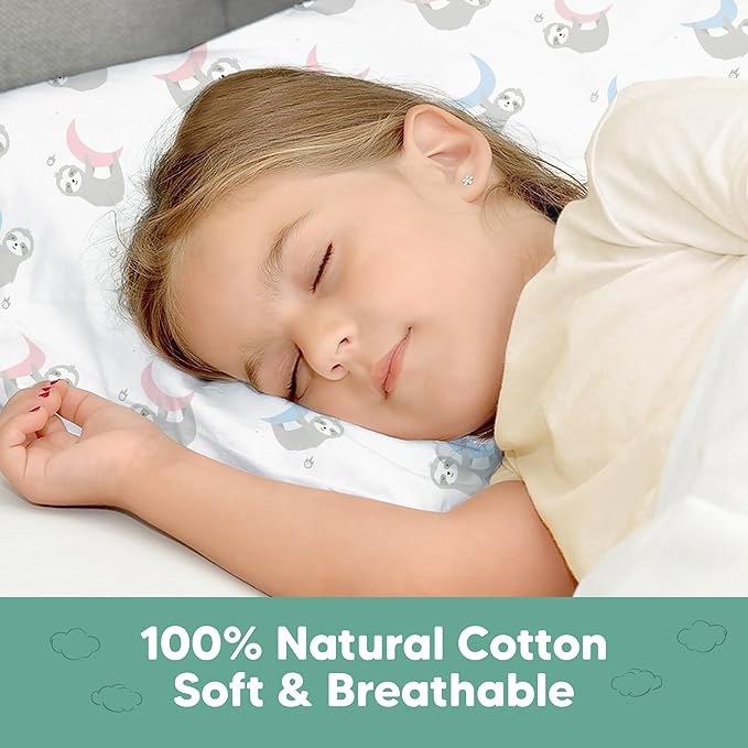 KeaBabies Toddler Pillowcase 13"x18" - Organic Cotton Toddler Pillowcase for Kids, Boys,Girls,Soft & Durable Cotton Cover for Miniature Sleepy Pillows,Cute Colors,Pillow Sold Separately(Moon Sloth)