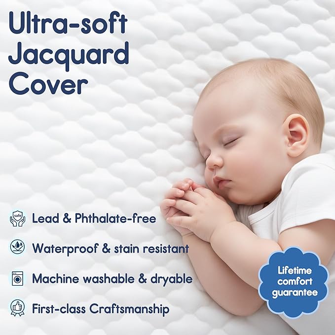 Pro Goleem Pack and Play Mattress (38"x26"), Waterproof Pack n Play Mattress Pad with Carry Bag, Firm Playard Mattress with Soft Cover, for Babies and Toddlers