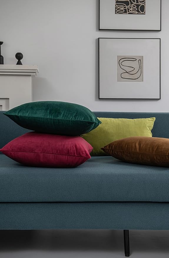 Throw Pillow Covers 20x20 Burgundy: Pack of 2 Cozy Soft Velvet Square Modern Luxury Decorative Throw Pillow Cases for Christmas Sofa Couch Living Room Bed Home Decor