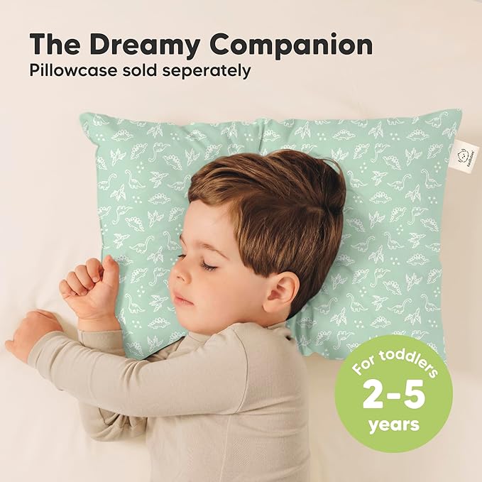 KeaBabies 2-Pack Toddler Pillows 2 Year Old to 5-13x18 Soft Organic Cotton Kids Pillow for Sleeping, Travel, School, Daycare, Nap, Toddler Bed, Machine Washable, Without Pillowcase (DinoLand)