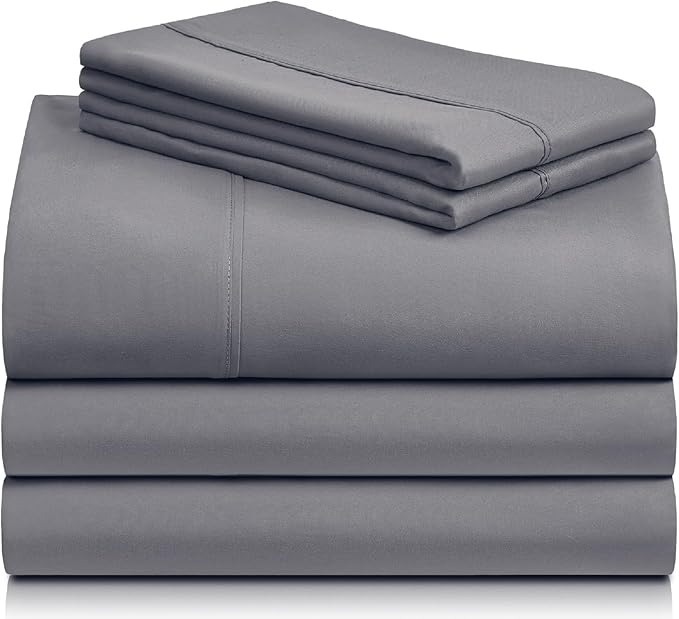 LuxClub 5 PC Split King Sheet Set Bed Sheets Deep Pockets 18" Wrinkle Free Cooling Sheets Machine Washable Hotel Bedding Silky Soft - Light Grey Split King