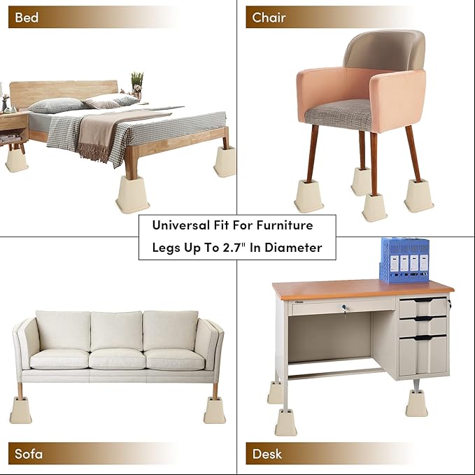 DEDU Bed Risers 6 Inch Heavy Duty 6 Pack, Furniture Risers for Sofas Oversized, Couch Risers with Non-Slip Pad Supports Up to 2200 Lbs for Bed, Desk, Chair (Beige)