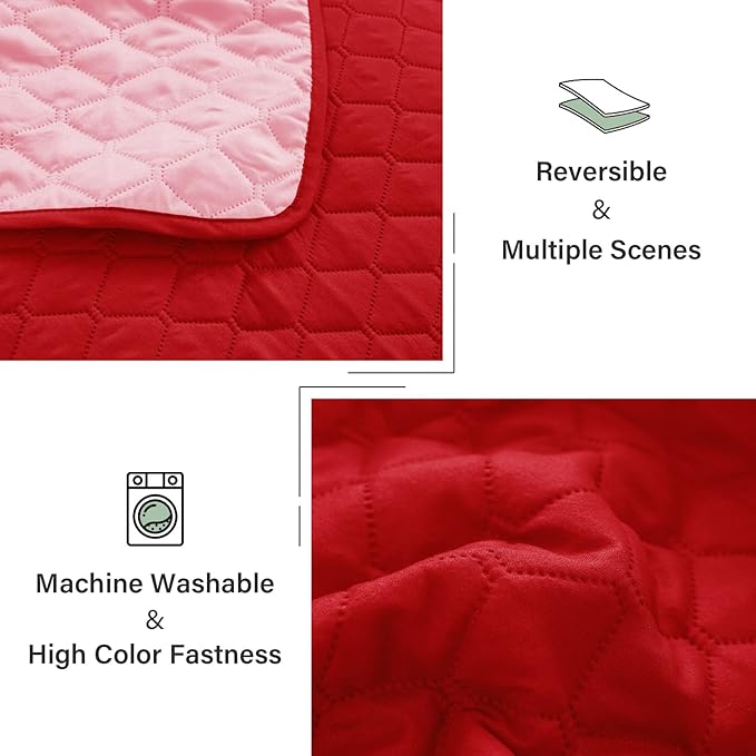 Exclusivo Mezcla Reversible California King Size Quilt Bedding Set with Pillow Shams, Lightweight Quilts Cal King Size, Soft Bedspreads Bed Coverlets for All Seasons - (Red, 112"x104")