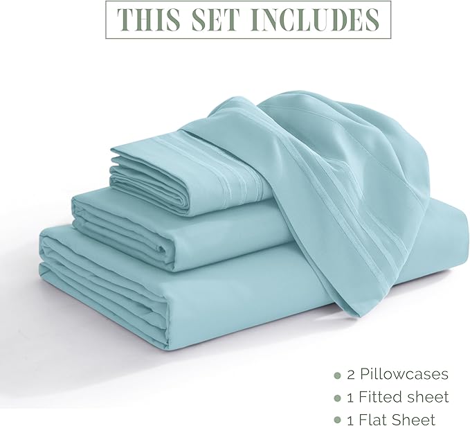 Elegant Comfort Luxurious 1500 Premium Hotel Quality Microfiber 4-Piece Sheet Set, 18-24 Inches Deep - Extra Deep Pocket Sheets - Ultra Soft 4PC Deep Pocket Sheets, King, Aqua Blue