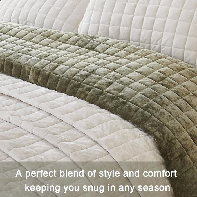 Luxurious Velvet Quilt King Size Set 98" x106" Ultra Soft Bedding Set Quilted Bedspread Coverlet with 2 Matching Pillow Shams for All Seasons,Cream White