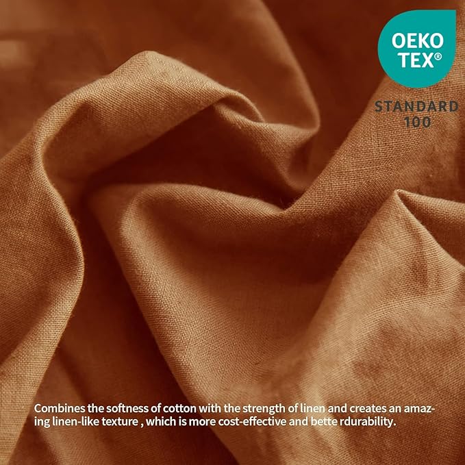 BISELINA French Linen Bed Skirt with Pleated Frills 22-Inch Tailored Drop Natural Flax Cotton Blend Dust Ruffle Soft Cozy Farmhouse Bedding (22" Queen, Rust)
