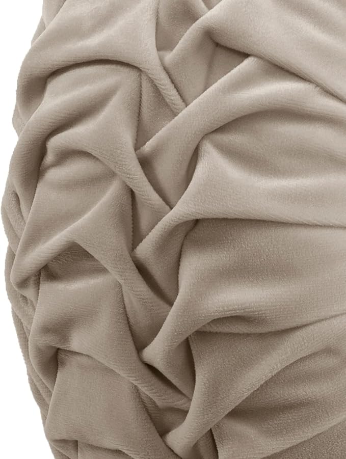 Lush Decor Round Pleated Soft Velvet Decorative Throw Pillow, 1 Count, 15" Diameter, Taupe - Neutral Plush Round Pillow, Seat Cushion, Decorative Pillows For Bed, Couch, Or Chair