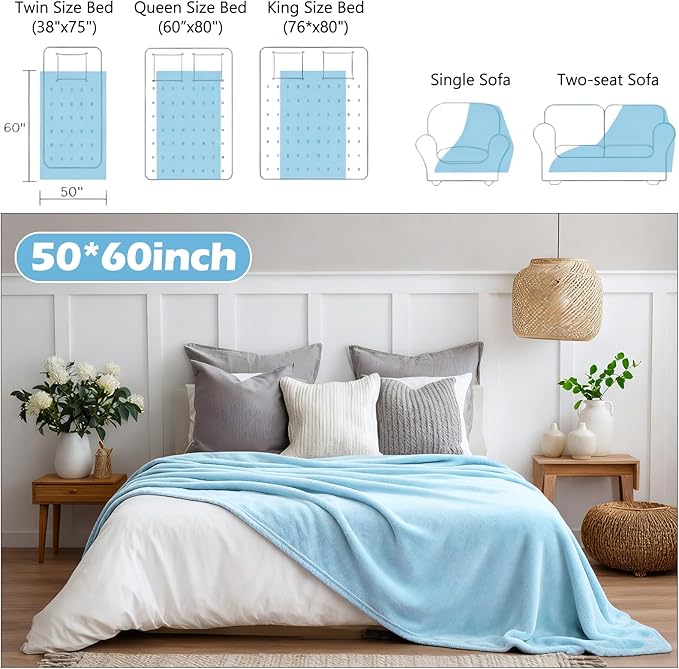 Tinideya 12 Pcs Flannel Fleece Throw Blanket Bulk 50 x 60 Inch Soft Fleece Blanket Warm Throw Blankets Coral Blankets for Couch Sofa Home Wedding Gifts Season (Sky Blue)