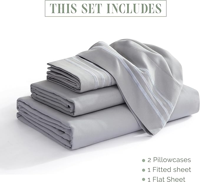 Elegant Comfort Luxurious 1500 Premium Hotel Quality Microfiber 4-Piece Sheet Set, 18-24 Inches Deep - Extra Deep Pocket Sheets - Ultra Soft 4PC Deep Pocket Sheets, Full, Silver Gray