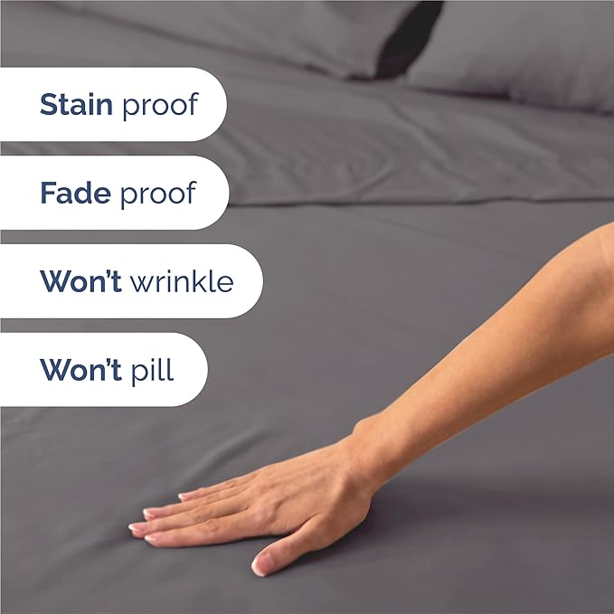 Split King 7 Piece Sheet Set - Comfy Breathable & Cooling - Soft Hotel Luxury Bedding Set with 8-16 Inch Deep Pockets - 1 Flat & 2 Fitted Sheet & 4 Pillowcases - Wrinkle Free & Easy Care - Dark Grey