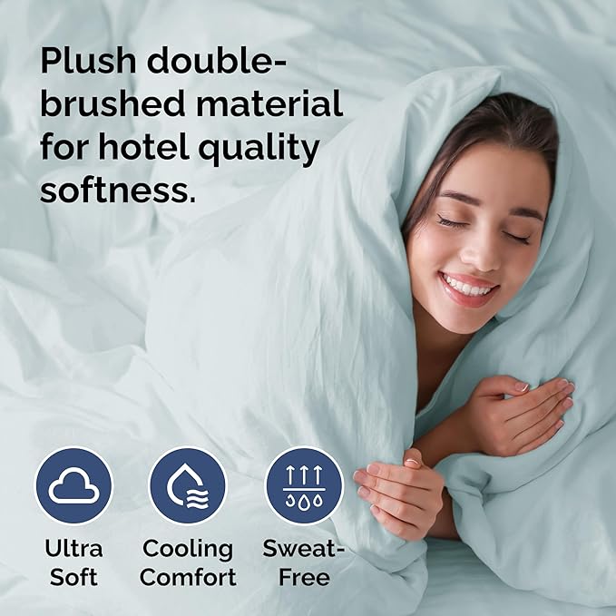 Duvet Cover Cal King Size - Extra Soft Cal King Size Duvet Cover - Lightweight, Breathable, Easy Care & Fade Free w/ Zipper Closures & Ties - 104" x 98" Inches - (Ice Blue) Comforter Not Included