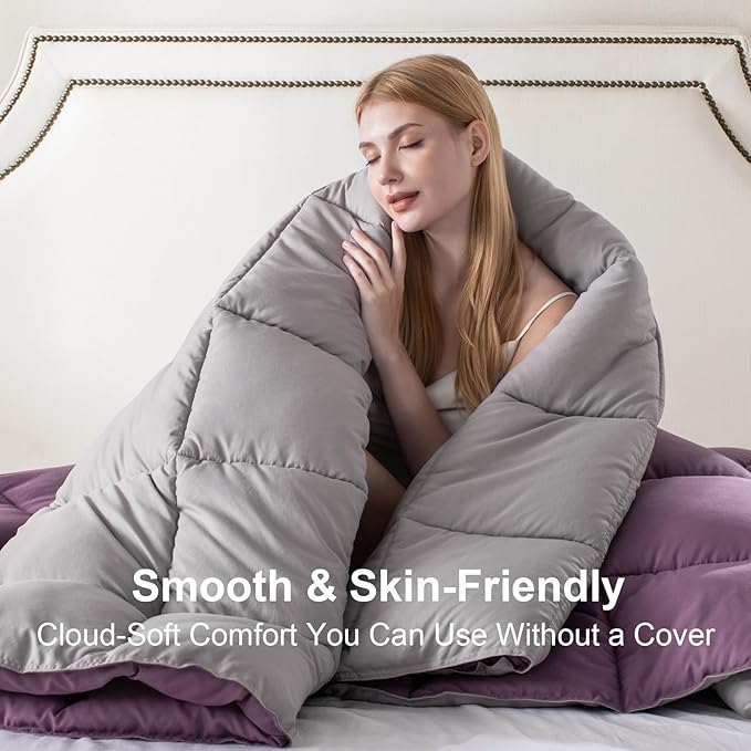 KASENTEX California King Comforter Set – Reversible Dual Color – Goose Down Alternative – Ultra-Soft, Lightweight, Machine Washable, Maintain Fluffiness, All Season Warmth (Grape Jam/Gull)