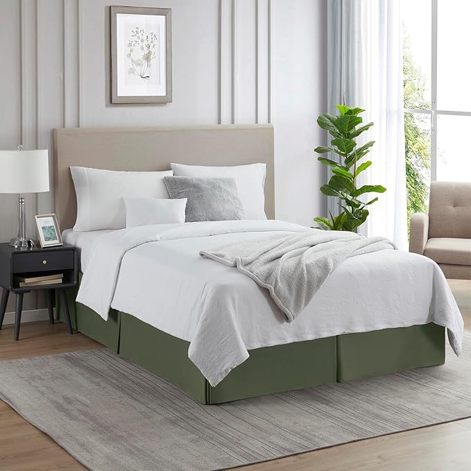 Nestl Olive Green Bed Skirt Queen Size - Queen Bed Skirt 14 Inch Drop - Brushed Microfiber Bed Skirts - Hotel Quality Pleated Bed Skirt - Shrinkage & Fade Resistant