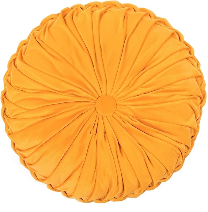Lush Decor Round Pleated Soft Velvet Decorative Throw Pillow, 1 Count, 15" Diameter, Taupe - Neutral Plush Round Pillow, Seat Cushion, Decorative Pillows For Bed, Couch, Or Chair