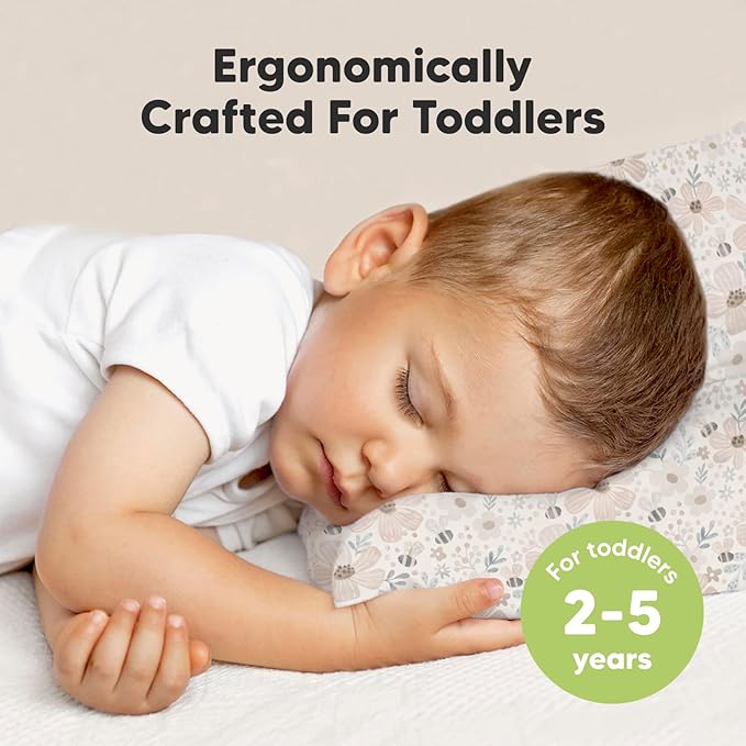 Toddler Pillow with Pillowcase - 13x18 My Little Dreamy Kids Travel Bed Pillows for Sleeping, Organic Cotton Small Pillowcase, Soft & Breathable, Machine Washable, Toddlers 2-5 years old (Flora Vale)