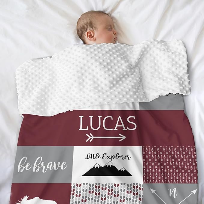 Personalized Baby Blanket Custom Blanket with Name for Newborn Baby Boy Nursery Blankets Gifts Customize Baby Blankets 35x45in Newborn Holiday Shower Gift, Deep Red