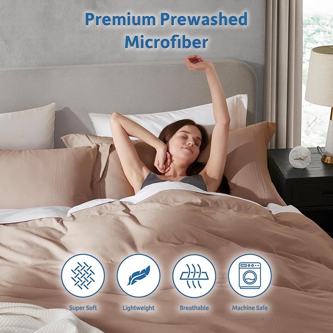Nestl Khaki Duvet Cover Full Size - Soft Prewashed Full Size Duvet Cover Set, 3 Piece, with Zipper Closure, 1 Duvet Cover 80x90 inches and 2 Pillow Shams