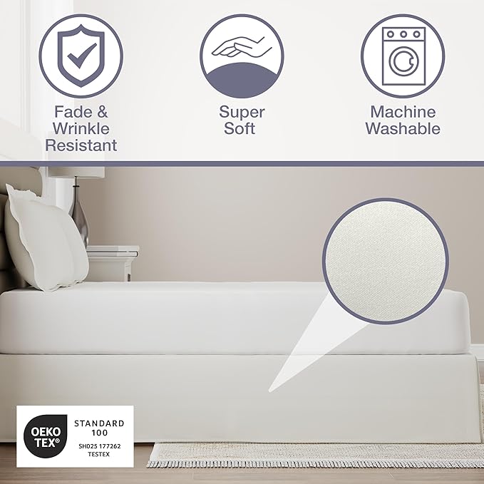 Lux Hotel Tailored Bed Skirt Classic 14" Drop Length Pleated Styling, Twin, Bone