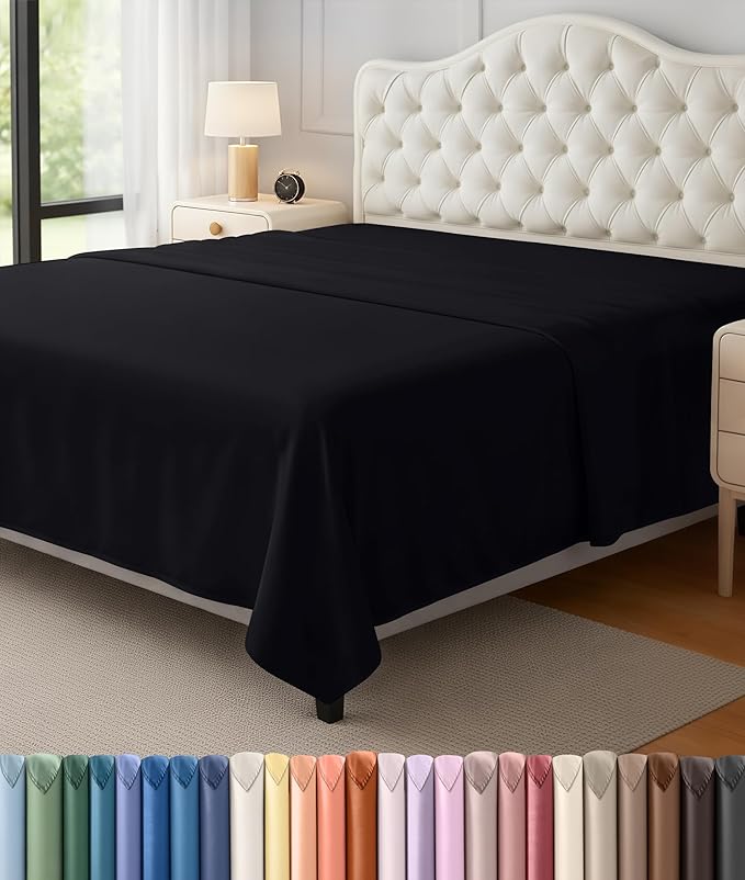 Utopia Bedding Flat Sheet - Soft Brushed Microfiber Fabric - Shrinkage & Fade Resistant Top Sheet - Easy Care - 1 Flat Sheet Only (King, Black)