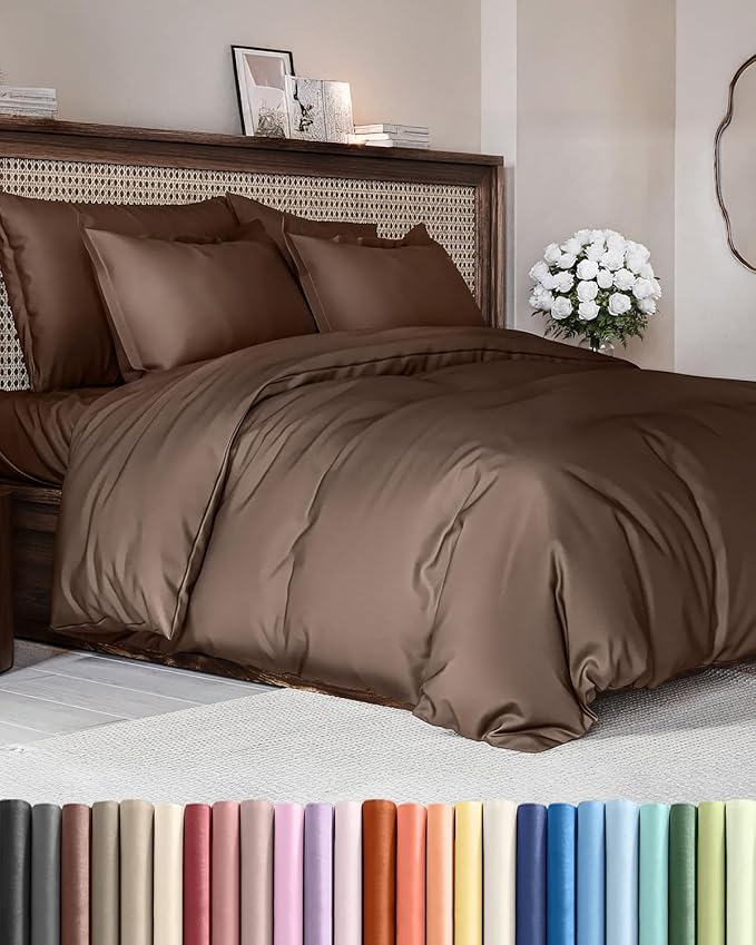 Duvet Cover Full Size - Extra Soft Full Size Duvet Cover - Lightweight, Breathable & Cozy - Easy Care & Fade Free with Zipper Closures & Ties - 80" x 90" Inches - (Brown) Comforter Not Included